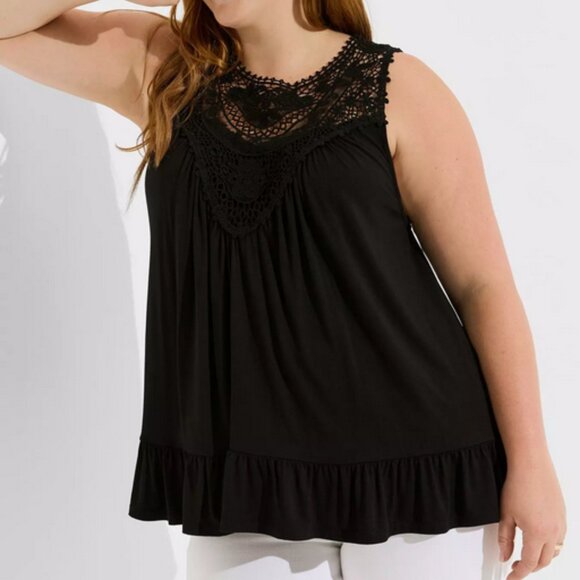 torrid Tops - TORRID Super Soft Crew Neck Lace Yoke Tank NWT
